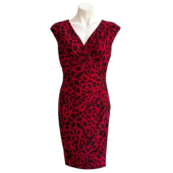 Lauren Ralph Lauren Red & Black Sheath Dress, V-Neck Cap Sleeves Women's Size 8 - Picture 1 of 10